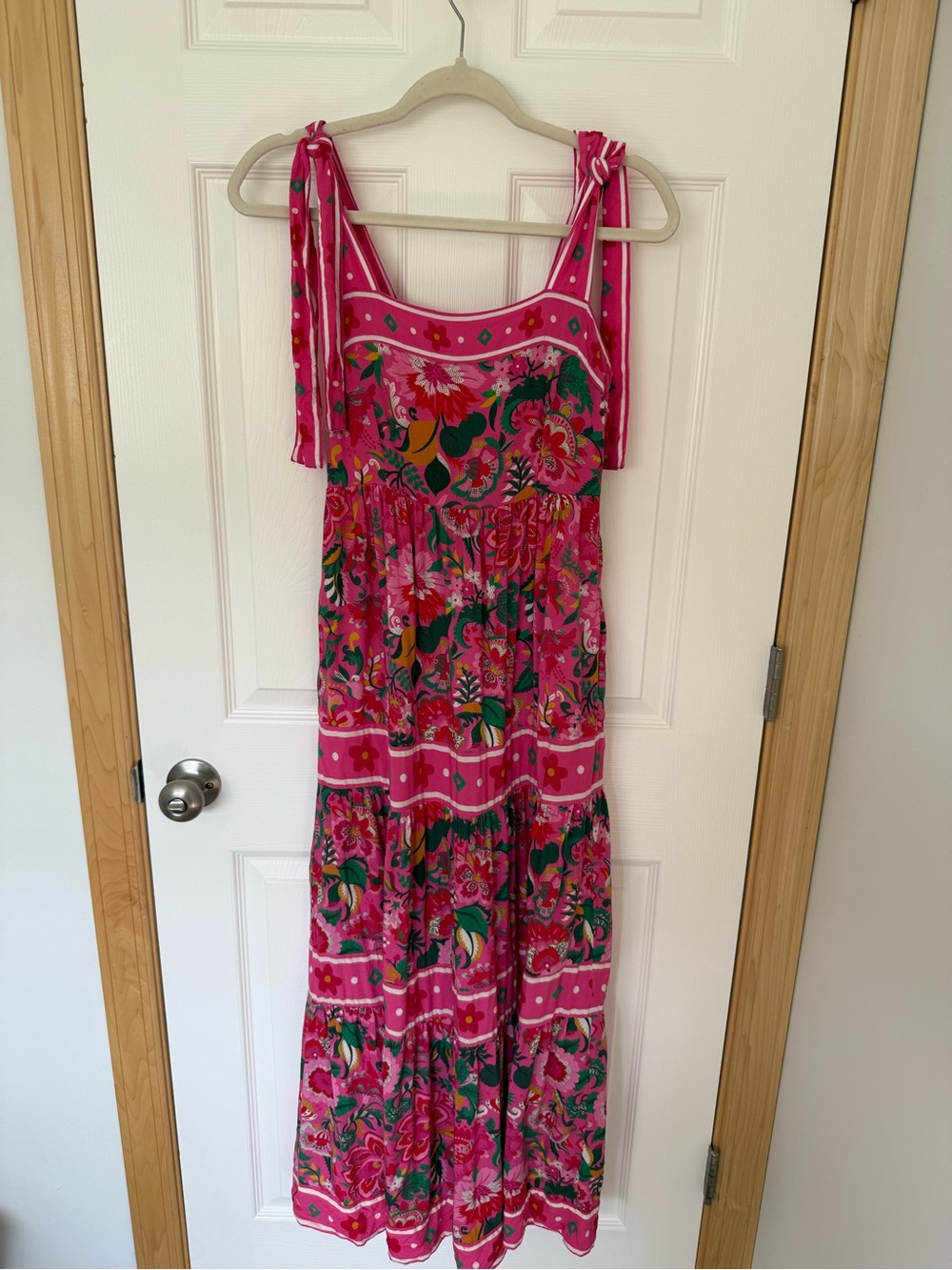 Beach Riot Charlotte Maxi Dress Pink Floral Tie Strap Smocked Back Size Small